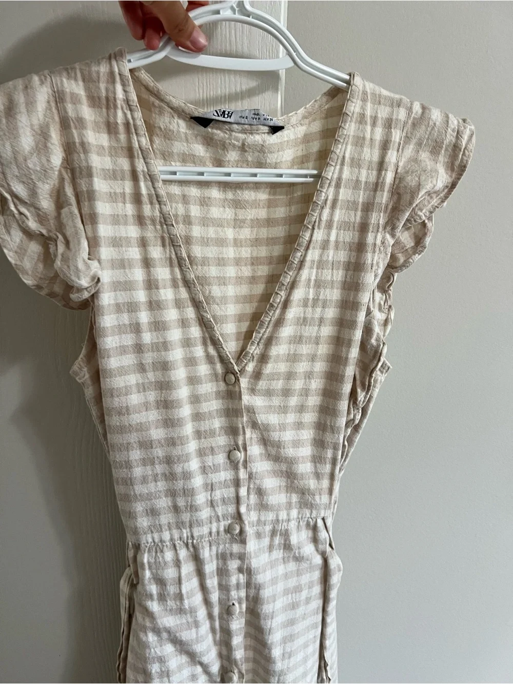 Zara Beige and Cream Checked Button-Front Midi Dress - Picture 2 of 5